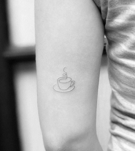 Coffee Cup Tattoo, Tattoo On The Back, Tattoo Cafe, Tea Tattoo, Teacup Tattoo, One Line Tattoo, Cup Tattoo, Coffee Tattoo, Tattoos Arm