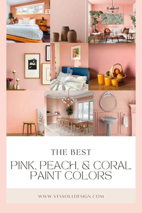 Dusty Coral Paint, Salmon Paint Color Bedroom, Peach Walls Bathroom, Benjamin Moore Peachy Pink, Peachy Living Room, Peach Pink Paint, Peachy Pink Paint Color Sherwin Williams, Peach Interior Paint, Salmon Pink Paint Color