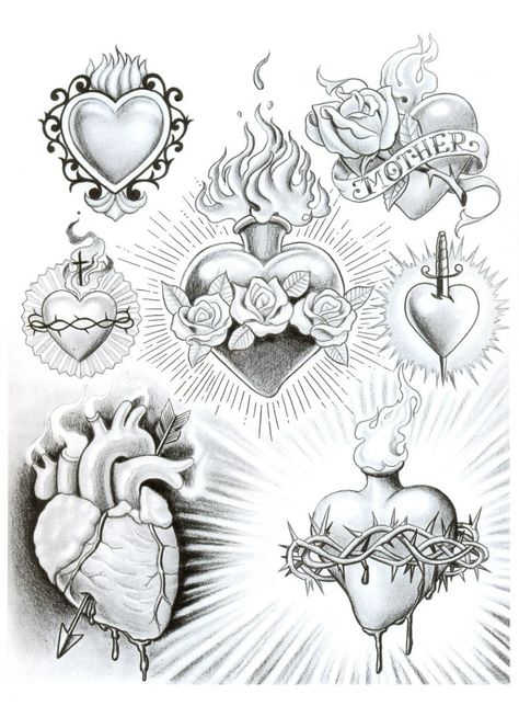 Chicano Heart Drawing, Chicano Flash Art, Love Your Tattoo, Flash Drawing, Sacred Heart Art, Sacred Heart Tattoos, Chicano Style Tattoo, Cholo Art, Tattoo Outline Drawing