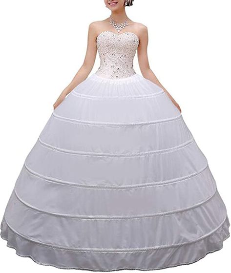 Women Crinoline Petticoat A-line 6 Hoop Skirt Slips Long Underskirt for Wedding Bridal Dress Ball Gown White at Amazon Women’s Clothing store Bridal Dresses Ball Gown, Ball Gown White, Wedding Bridal Dress, White Long Skirt, Dress Ball Gown, Hoop Skirt, Under Dress, Gown Wedding, White Bridal