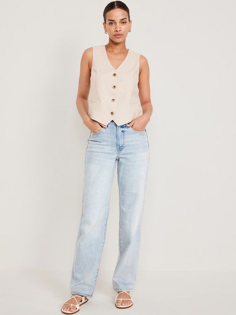 High-Waisted OG Loose Jeans | Old Navy Retro One Piece Swimsuits, Loose Jeans, Perfect Jeans, Old Navy Women, Bottom Clothes, Belly Button, Summer Looks, Work Outfit, Mom Jeans