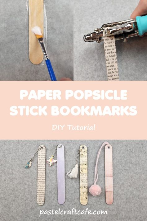 Icecreamsticks Bookmark, Ice Cream Stick Bookmark Ideas, Popsicle Bookmarks Diy, Scrap Paper Bookmarks, Ice Cream Stick Bookmark, Wooden Bookmarks Diy, How To Make Book Marks, Popsicle Stick Bookmarks, Diy Book Marks