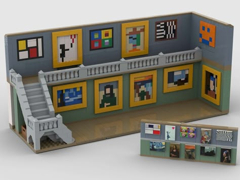 Lego Museum, Mini Art Gallery, Mini Museum, Mini Gallery, Room Box Miniatures, Art Alevel, Popular Paintings, Tiny Art, Lego Worlds