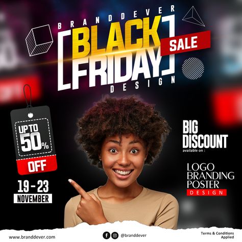 Branddever Black Friday Poster Friday Graphic, Black Friday Graphic, Black Friday Poster, Black Friday Flyer, Christmas Flyer, Flyer Design, Graphic Designer, Logo Branding, Black Friday