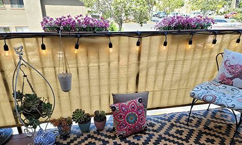 Apartment Patio Privacy, Apartment Backyard, Porch Privacy, Porch Shades, Apartment Decorating Hacks, Balcony Curtains, Balcony Privacy Screen, Patio Railing, Patio Privacy Screen