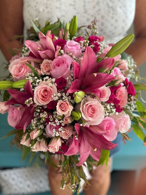 Mixed Bouquet Floral Arrangements, Mix Flower Bouquet, Shades Of Pink Bouquet Wedding, Mixed Bouquet, Shades Of Pink Bouquet, Pink And Red Bouquet, Shades Of Pink Wedding, Magenta Bouquet, Pink And Red Flower Arrangements