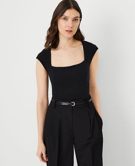 Cut with a sleek square neck and cap sleeves, this fresh essential is endlessly versatile.,Hit:Hits at hip,Imported:Imported,Length:23 1/2" long,Fabrication:Shell: 89% Cotton, 11% Spandex; Lining: 89%Cotton, 11% Spandex,Garment Care:Machine Washable Cap Sleeve Square Neck Top by Ann Taylor Size regular - Large Black Women's Cotton, Blend, Square, Neck, Sleeveless, Shirts, Tops, Shell 89%, Cotton, 11%, Spandex Lining 89%Cotton, 11%, Spandex, Machine, Washable Black Top Summer, Office Attire Women, Petite Casual, Ann Taylor Petite, Black Shirts Women, Weekend Dresses, Sleeveless Shirts, Hip Style, Square Neck Top