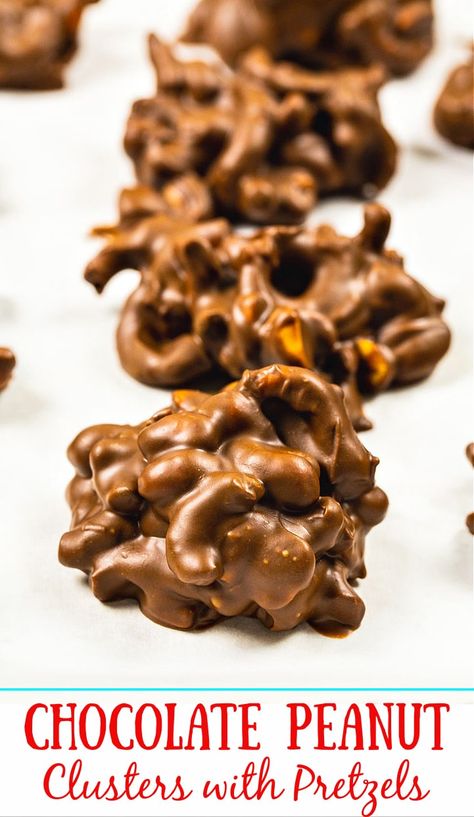 Chocolate Peanut Clusters with Pretzels Rocky Road No Bake Cookies, Peanut Butter Rocky Road Bars, No Bake Cookies With Marshmallows, Peanut Butter Pretzel Cookies, Chocolate Peanut Clusters, Cornflake Cookies, Peanut Clusters, Pretzel Cookies, Simply Stacie