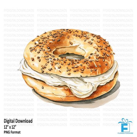 Bagel Shop Logo, Bagel Watercolor, Bagel Clipart, Bagel Sticker, Bagel Drawing, Bagel Illustration, Bagel Art, Cheese Clipart, Pancake Drawing