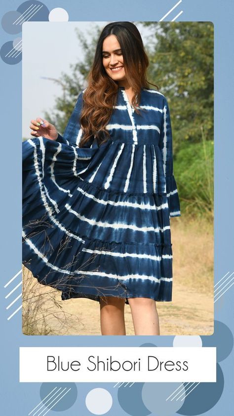 Pakistani Casual Dresses, Shibori Dress, Cotton Dress Pattern, Kurtis Design, Shibori Designs, Dresses For Ladies, Ikkat Dresses, Dye Techniques, Diy Tie