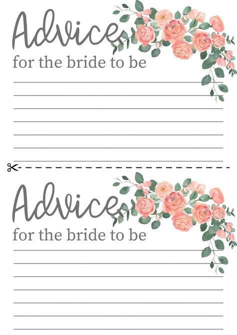 free printable advice for the bride to be cards Advice For The Bride To Be Printable Free, Advice For The Bride Printable Free, Advice To The Bride, Bridal Shower Games Free Printables, Free Bridal Shower Printables, Bride Template, Bridal Advice Cards, Bride To Be Decorations, Bridal Shower Advice Cards