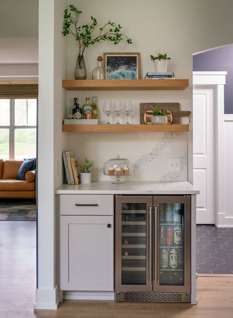 Drinks Fridge, Wine Fridge Cabinet, Wine And Coffee Bar, Drink Fridge, Home Bar Cabinet, Home Bar Rooms, Coffee Nook, Beverage Center, Coffee Bar Home