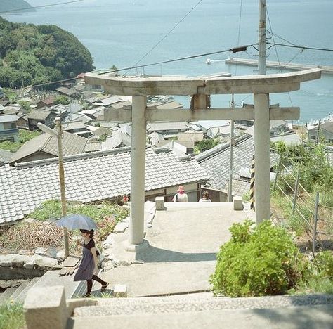 Japanese Seaside, Japan Village, Japan Place, Environment Background, Japanese Town, Japan Vibes, Japanese Scenery, Torii Gate, Background Reference