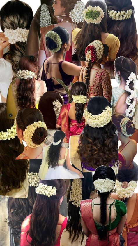 #onam Saree Outfit Hairstyle, Hairstyles For Long Hair Function, Indian Flowers In Hair, Short Hair Saree Hairstyle, Tamil Hairstyle With Flowers, Thick Hair Indian, Wedding Hairstyles Indian Traditional, Hair Do With Saree, Desi Flowers