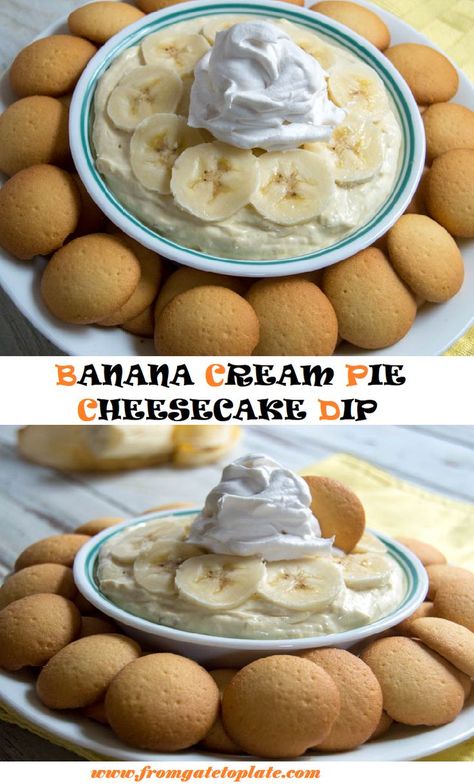 BANANA CREAM PIE CHEESECAKE DIP Banana Cream Pie Cheesecake, Dip Dessert, Cheesecake Dip Recipe, Dessert Banana, Banana Cream Cheesecake, Cake Dip, Banana Cheesecake, Cream Cheesecake, Pie Cheesecake