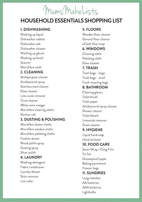 Organisation, House Essentials List First Home, House Essentials List, Food Essentials, First Apartment Tips, New Home Essentials, House Checklist, First Apartment Essentials, New Home Checklist