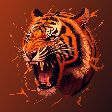 Roaring tiger head vector illustration | Premium Vector #Freepik #vector #tiger-claw #fierce #tiger-background #tiger Roaring Tiger Illustration, Tiger Head Illustration, Tiger Roaring Drawing, Tiger Wallpaper Hd, Tiger Head Drawing, Tiger Wallpaper Iphone, Tiger Profile, Tiger Background, Indian Tiger