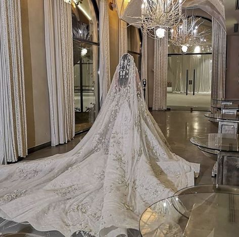 wedding Huge Wedding Dresses With Long Trains, Princess Wedding Dress With Veil, Ball Gown Wedding Dress With Veil, Wedding Dress With Train And Veil, Extravagant Wedding Veils, Long Wedding Dresses Train, Long Wedding Train, Wedding Dresses Extravagant, Lace Wedding Dress Long Train