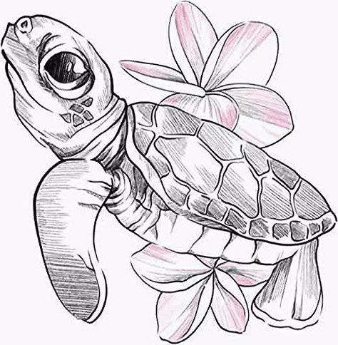 Sea Turtle Drawing, Turtle Tattoo Designs, Turtle Drawing, Turtle Tattoo, Animale Rare, Turtle Art, Desenho Tattoo, Arte Sketchbook, Dessin Adorable