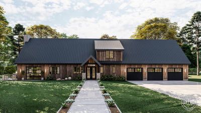 Modern Barndominium Floor Plans, Ranch Bardominium, Ranch Style Barndominium, One Story Barndominium, Stucco House, Rustic Barndominium, Advanced House Plans, Barn Plan, Barndominium Plans