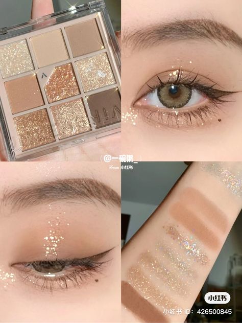 Brown Eyeshadow Palette Aesthetic, Eye Shadow Aesthetic, Brown Eyeshadow Palette, Douyin Makeup, Cute Eye Makeup, Eye Makeup Techniques, Beauty Makeup Tutorial, Ulzzang Makeup, Glitter Eye Makeup