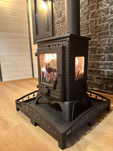 small wood burning stove for cabin - Google Search Cabin Style Living Room, Antique Cast Iron Stove, Pre Built Cabins, Wood Stove Surround, Cabin Patio, Small Wood Burning Stove, Wood Burner Fireplace, Tiny Wood Stove, Stoves For Sale