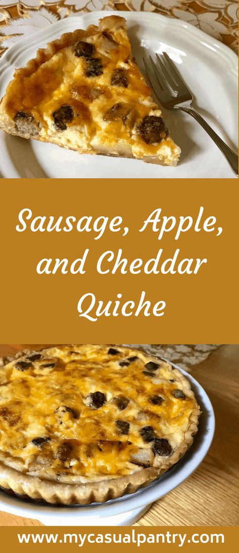 Sausage, Apple, and Cheddar Quiche | My Casual Pantry Apple Quiche Recipes, Apple Quiche, Sausage Quiche Recipes, Apple And Cheddar, Cheddar Quiche, Sausage Quiche, Onion Quiche, Delicious Quiche, Turkey Breakfast Sausage