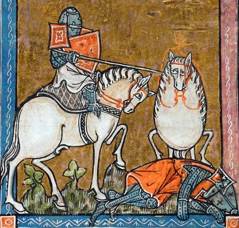 L'estoire de Merlin, France ca. 1316 (BL, Add 10292, fol. 213r) Funny Medieval, Art History Memes, Medieval Horse, Classical Art Memes, Istoria Artei, Medieval Paintings, Medieval World, Medieval Manuscript, Horse Drawings