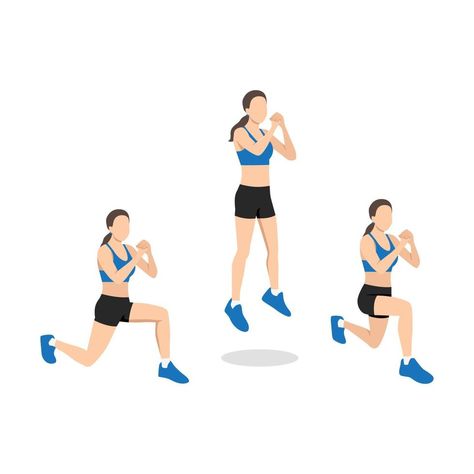 Lunges Exercise, Jump Lunges, Lunge Workout, Jumping Lunges, Flat Vector Illustration, Flat Vector, Tile Art, Lower Body, Pose Reference