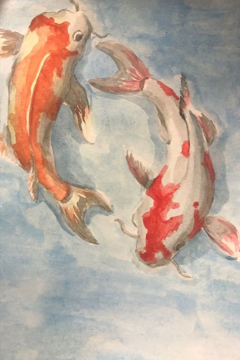 By Theodora Matasaru, 2020. Medium: watercolour on paper. Aesthetic Watercolor Painting, Koi Fishes, Watercolor Koi Fish, Aesthetic Watercolor, Fish Watercolor, Abstract Watercolor Painting, Fish Art, Watercolor Artist, Koi Fish