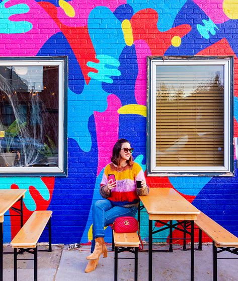 The Ultimate Denver Mural Guide | Denver Murals - Carrie Colbert Colorful Mural Wall, Famous Murals, Denver Murals, Pride Mural, Garage Mural, Abstract Murals, Mural Colorful, Chalk Artist, Office Mural