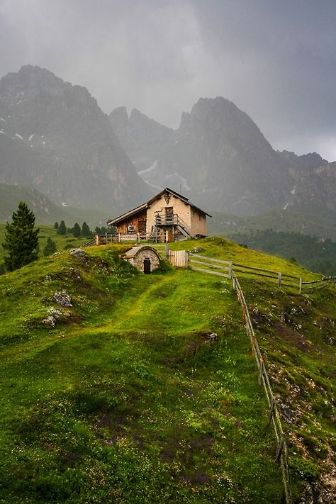 The Dolomites, Italy Dolomites Italy, The Dolomites, Cloudy Sky, Italy Photo, Mountain Cabin, Pretty Places, Oh The Places Youll Go, Beautiful World, A House