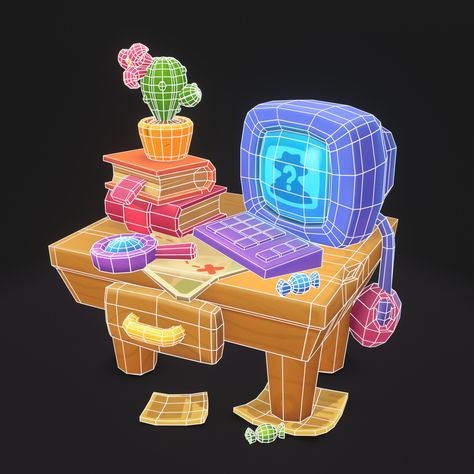 ArtStation - Stylized Mini Computer Diorama, Elifnur Öztürk Low Poly Props, Props Modeling, Game Furniture, 3d Diorama, Mini Computer, Stylized Art, 3d Ideas, Blender Models, Simple Character