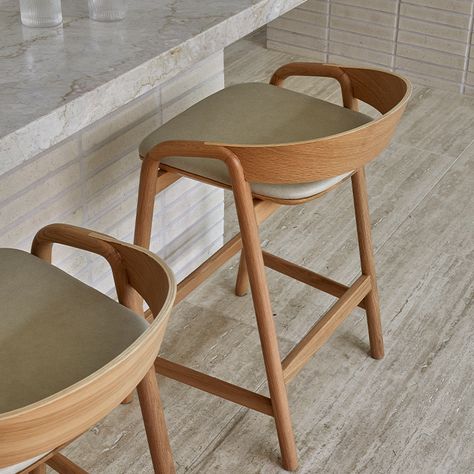 Tolv Inlay Upholstered Barstool - GlobeWest Modern Kitchen Stools, Scandinavian Bar Stool, Kitchen Barstools, Kitchen Makeover Ideas, Island Stools, Bar Stools Kitchen Island, Kitchen Stool, Stools For Kitchen Island, Wooden Bar Stools