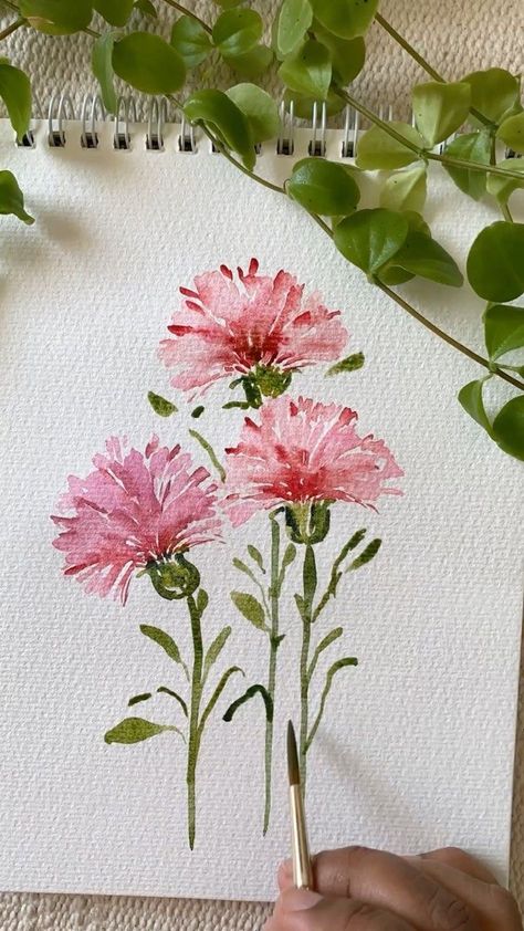 Akvarel Illustration, Learn Watercolor Painting, Watercolor Flowers Tutorial, Watercolor Paintings For Beginners, Diy Watercolor Painting, Watercolor Paintings Easy, Painting Ideas On Canvas, Cat Air, Watercolor Flower Art