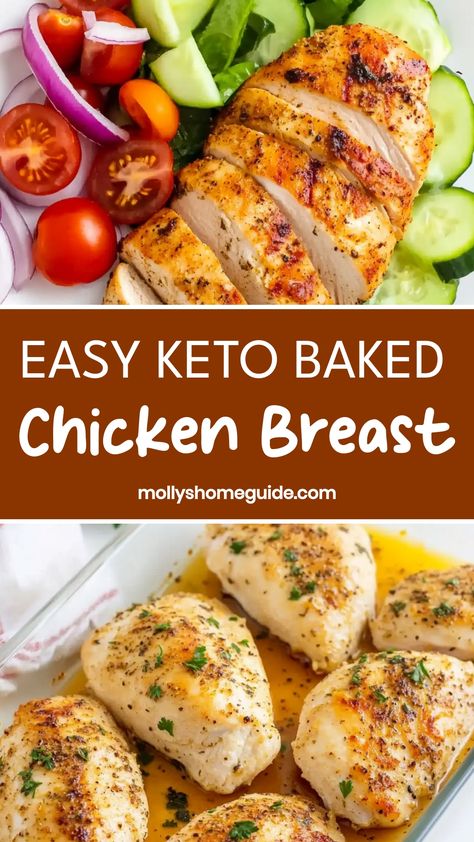 Indulge in a delicious and low-carb meal with this keto baked chicken breast recipe. Enjoy tender, juicy chicken seasoned to perfection and baked until golden brown. This simple yet flavorful dish is perfect for anyone following a ketogenic lifestyle or looking for a healthy dinner option. Packed with protein and easy to make, this keto-friendly recipe will become a staple in your meal rotation. Serve it with your favorite side dishes or salads for a wholesome and satisfying meal that the whole Easy Baked Chicken Healthy, Simple Keto Chicken Recipes, Chicken No Carb Recipes, Healthy Flavorful Chicken Recipes, Easy Baked Chicken Recipes 4 Ingredients, Baked Chicken Dinner Ideas Healthy, Chicken Recipes Baked Easy, Healthy Baked Chicken Recipes Low Carb, Boneless Skinless Chicken Breast In Oven