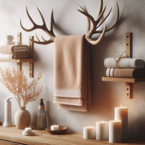 30 Unique Ways to Incorporate Antlers into Your Home Decor » HomeDecorFull Antler Ideas Diy Home Decor, How To Display Deer Antlers, Antler Display Ideas, Decorating With Deer Mounts, Moose Antler Decor, Rustic Deer Decor, Townhome Decor, Antler Wall Sconces, Deer Antler Wall Decor