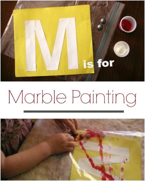 Letter M activity mess free marble painting M Preschool Activities, M Crafts For Toddlers, Preschool Letter M, Letter M Crafts, Letter M Activities, Teaching Abcs, Playful Parenting, Awareness Group, Letter Crafts