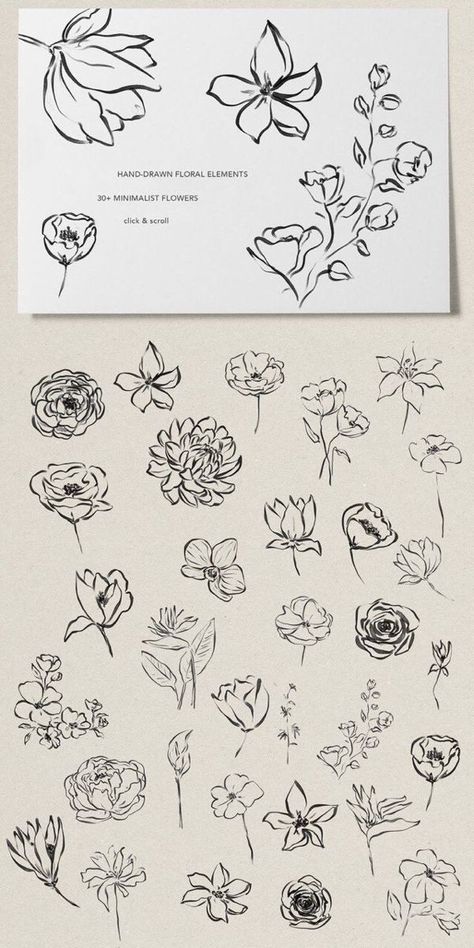 Floral Composition Illustration, Abstract Flower Line Art, Wild Flower Line Art, Line Art Floral Pattern, Flower Line Illustration, Abstract Fine Line Tattoo, Abstract Flowers Drawing, Flower Abstract Illustration, Cute Patterns To Draw