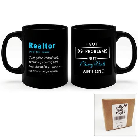 PRICES MAY VARY. "Unique Realtor Coffee Mug": A perfect blend of fun and functionality, this unique gift for realtors is sure to bring a smile on their face. Our realtor mug, adorned with humorous texts, reflects the spirit of your dynamic profession. One side talks about the exciting realtor career, while the other side confidently proclaims, "I Got 99 Problems But Closing Deals Ain't One. "Realtor Gift": Boring gifts are passé! Shake things up with our unique realtor ornament, making it the pe Realtor Career, I Got 99 Problems, Closing Deals, Ornament Making, 99 Problems, Real Estate Humor, Realtor Gifts, Office Essentials, Mug Coffee