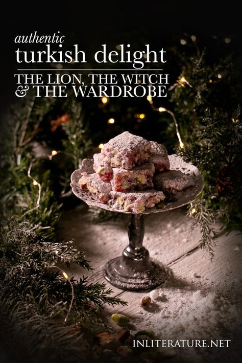 An authentic Turkish Delight recipe (with cornflour) inspired from The Chronicles of Narnia at InLiterature.net Turkish Delight Recipe, Turkish Delights, Geek Food, Rose Recipes, The Chronicles Of Narnia, Turkish Delight, Chronicles Of Narnia, Inspired Recipes, The Witch