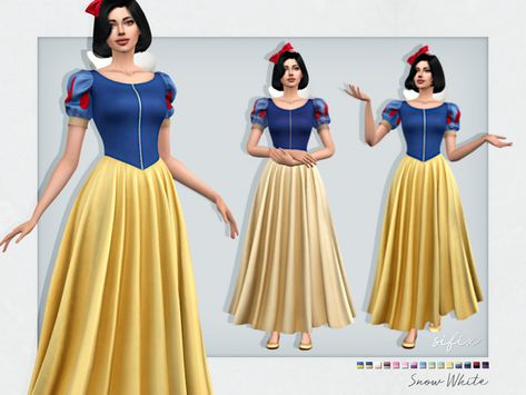 The Sims Resource - Snow White Dress Disney Princess Challenge, Snow White Hair, Carol Dress, Snow White Dress, Disney Challenge, Sims 4 Challenges, Snow White Dresses, Disney Princess Outfits, Sims Packs