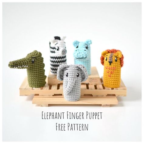 Elephant Finger Puppet, Crochet Finger Puppets, Safari Amigurumi, Finger Puppet Patterns, Crocheted Animals, Puppet Patterns, Finger Puppet, Crochet Blog, Pattern Collection