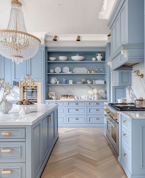 Cafehailee - Cherished Culinary Oasis ☺️☺️😊 Kitchen House Design, Pond House, Glam Kitchen, Modern Kitchen Interiors, Blue Cabinets, House Design Kitchen, Blue Kitchens, Luxury Kitchens, Blue Decor