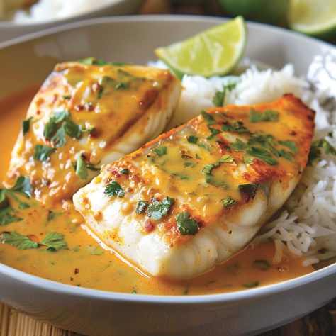 Hosting a get-together? Impress your mates with a taste of the tropics! Our Tropical Grouper with Spicy Coconut-Ginger Sauce is a guaranteed crowd-pleaser. Succulent grouper fillets are bathed in a rich, aromatic sauce that blends the warmth of ginger with the creamy sweetness of coconut. It's a perfect balance of flav Fish Fillets In Orange Sauce, Grouper Recipes Healthy, Fish In Coconut Sauce, Whole Roasted Fish, Stuffed Grouper Recipes, Pistachio Crusted Grouper, Broiled Grouper Recipes, Black Grouper Recipes, Coconut Fish Recipes