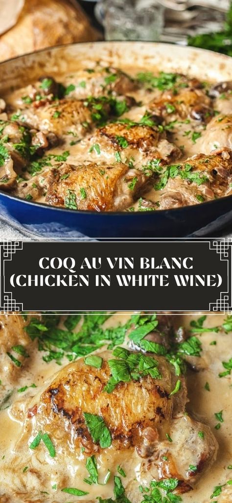 White Wine Coq Au Vin Recipe, White Wine Coq Au Vin Country Living, Quick Coq Au Vin, Chicken Stew White Wine, White Wine Coq Au Vin, Coq Au Vin Recipe White Wines, White Wine Roasted Chicken, Chicken Coco Vin, Crockpot Chicken Coq Au Vin