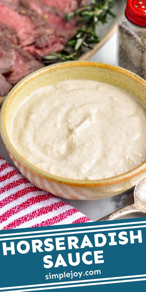 Horseradish Sauce is the perfect condiment for Prime Rib or if you are making a sandwich from roast beef. Made with simple ingredients, this will become a staple! Horseradish Sauce For Steak, How To Make Horseradish, Horseradish Sauce Recipe, Prime Rib Sauce, Homemade Horseradish, Natashas Kitchen, Horseradish Recipes, Horseradish Cream Sauce, Creamy Horseradish