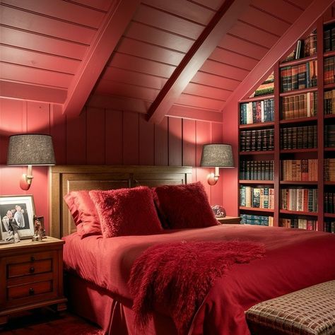 Bedroom idea wood for women red color #bedroomideas Cozy Attic Room, Cozy Attic, Attic Room, Bedroom Idea, Attic Bedroom, Attic Rooms, Red Color, Bedroom, For Women