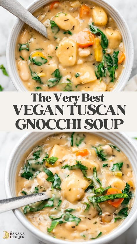 This silky and creamy vegan gnocchi soup is packed with herby flavor, pillowy soft gnocchi, and loads of veggies. It’s simple and easy to make in under 30 minutes, but tastes just like the classic comfort soup- yet somehow better! Dinner Recipes Tofu, Vegan Potato Gnocchi, Vegan Gnocchi Soup, Creamy Gnocchi Soup, Protein Vegan Dinner, High Protein Vegan Dinner, Vegan Crock Pot Recipes, Vegan Crock Pot, Pasta Salad Vegan