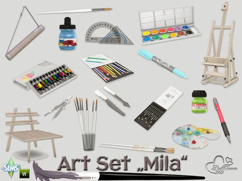 sims 4 cc // custom content clutter decor furniture // the sims resource // BuffSumm's Mila Art Studio Hobby Set Die Sims 4, Sims 4 Anime, The Sims 4 Pc, Art Hobby, Sims 4 Bedroom, Sims 4 Clutter, The Sims 4 Packs, Sims 4 Game Mods, Sims 4 Expansions